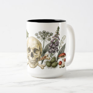 Vintage-Giftpflanzengarten-Schädel-Botanik-Illustr Zweifarbige Tasse