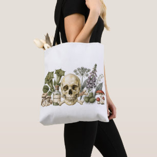 Vintage-Giftpflanzengarten-Schädel-Botanische-Illu