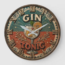 Vintage Gin & Tonic Cocktail Große Wanduhr