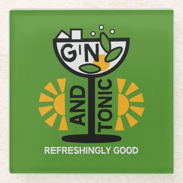 Vintage Gin- und Tonkunst Glasuntersetzer (Vorderseite)