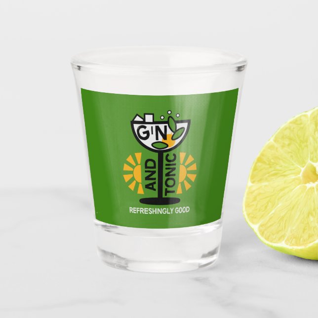 Vintage Gin- und Tonkunst Schnapsglas (Vorderseite)