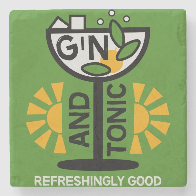 Vintage Gin- und Tonkunst Steinuntersetzer (Vorderseite)
