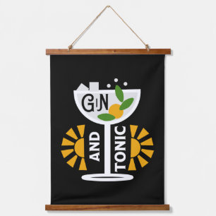 Vintage Gin- und Tonkunst Wandteppich Mit Holzrahmen