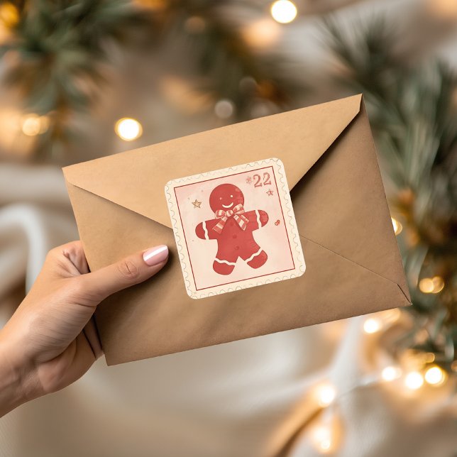 Vintage Gingerbread Man Christmas  Quadratischer Aufkleber (Von Creator hochgeladen)