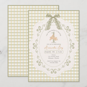Vintage-Gingham-Häschen zum ersten Geburtstag Einladung