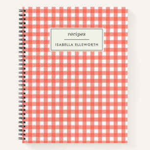 Vintage-Gingham-Kariert-Rot-Personalisiertes-Rezep Notizbuch