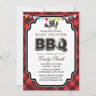 Vintage-Gingham-Schweinebraten-Baby-Shower-BBQ Einladung
