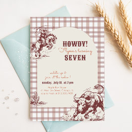 Vintage Gingham Western Cowboy Rodeo 7. Geburtstag Einladung