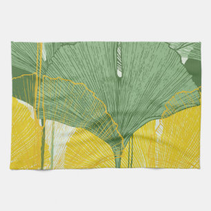 Vintage Ginkgo Biloba: Tropische Blätter Geschirrtuch