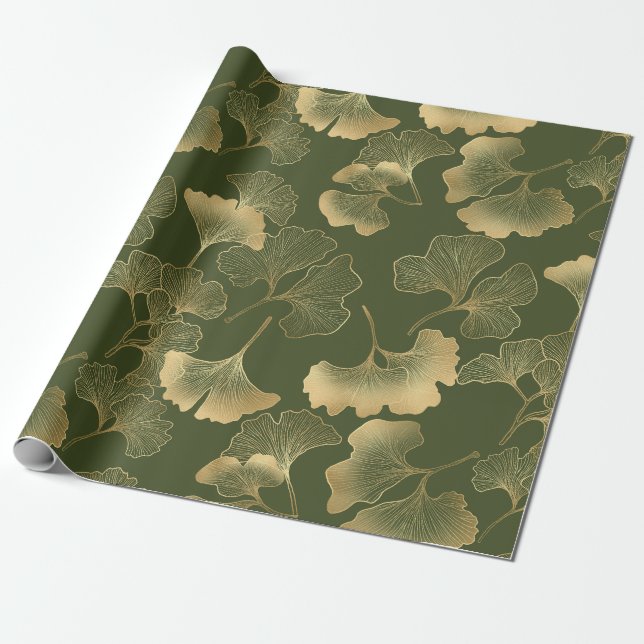 Vintage Ginkgo-Blattmuster Geschenkpapier (Ungerollt)