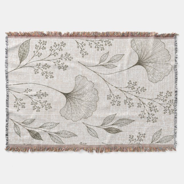 Vintage-Ginkgo-Botanik-Webwurfdecke Decke (Vorderseite)