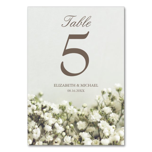 Vintage Gipskraut-Hochzeit Tischnummer (Vorderseite)