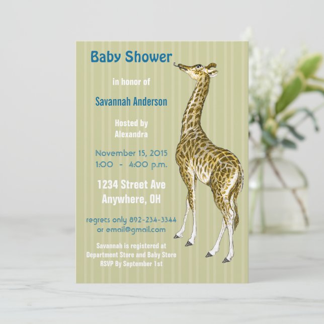 Vintage Giraffe Baby Boy Shower Einladungen (Stehend Vorderseite)