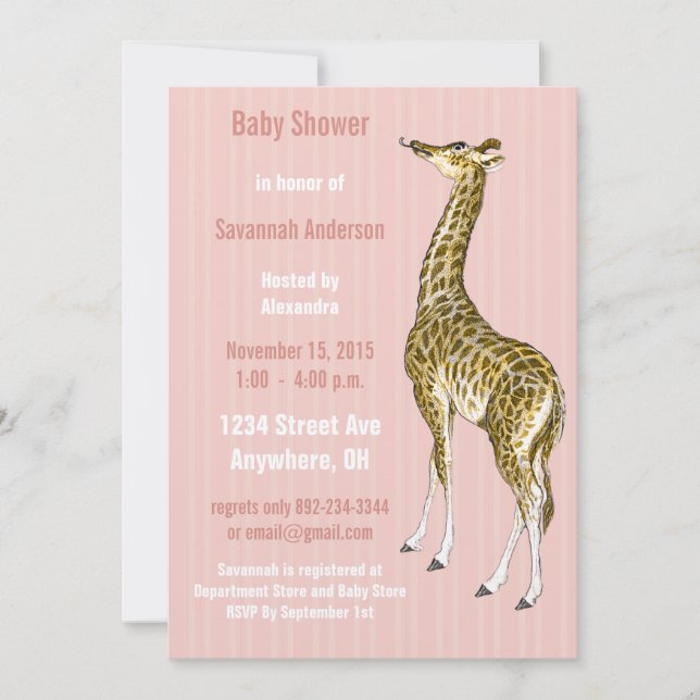 Vintage Giraffe Baby Girl Shower Einladungen (Vorderseite)
