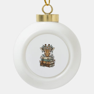 Vintage-Giraffe-beim-Lesen-von-Büchern-Blumen-Shir Keramik Kugel-Ornament