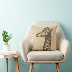 Vintage Giraffe-Illustration auf Burlap Kissen