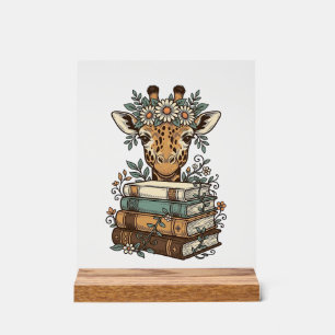 Vintage-Giraffe-Lesebücher-Blumen-Shirt-Design_ Acrylschild