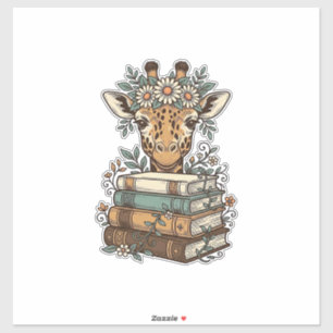 Vintage-Giraffe-Lesebücher-Blumen-Shirt-Design_ Aufkleber