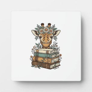 Vintage-Giraffe-Lesebücher-Blumen-Shirt-Design_ Fotoplatte