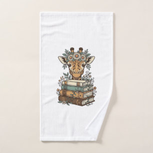 Vintage-Giraffe-Lesebücher-Blumen-Shirt-Design_ Handtuch