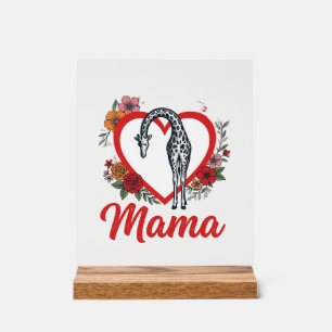 Vintage Giraffe Mama Floral Heart Shirt Design_1 Acrylschild