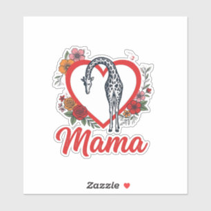 Vintage Giraffe Mama Floral Heart Shirt Design_1 Aufkleber