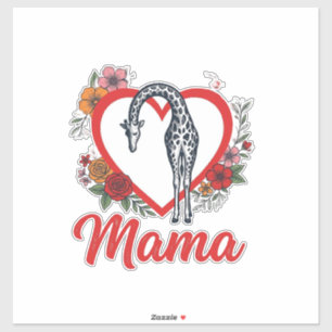 Vintage Giraffe Mama Floral Heart Shirt Design_1 Aufkleber