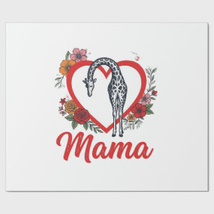 Vintage Giraffe Mama Floral Heart Shirt Design_1 Geschenkpapier