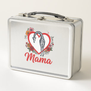 Vintage Giraffe Mama Floral Heart Shirt Design_1 Metall Brotdose