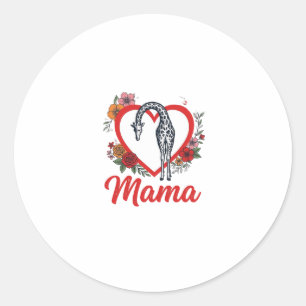 Vintage Giraffe Mama Floral Heart Shirt Design_1 Runder Aufkleber