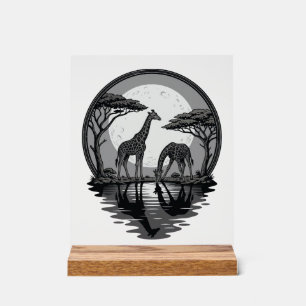 Vintage-Giraffe-Mond-Silhouette-Safari-Vektor-Desi Acrylschild