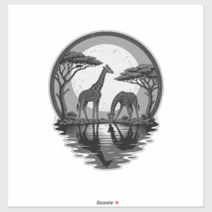 Vintage-Giraffe-Mond-Silhouette-Safari-Vektor-Desi Aufkleber