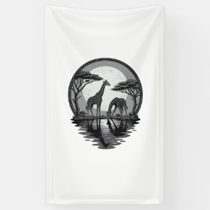 Vintage-Giraffe-Mond-Silhouette-Safari-Vektor-Desi Banner