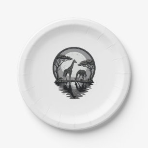 Vintage-Giraffe-Mond-Silhouette-Safari-Vektor-Desi Pappteller