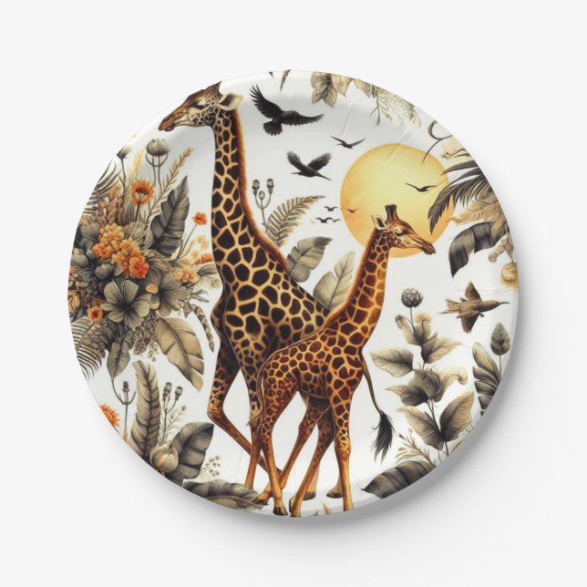 Vintage Giraffe Pappteller (Vorderseite)