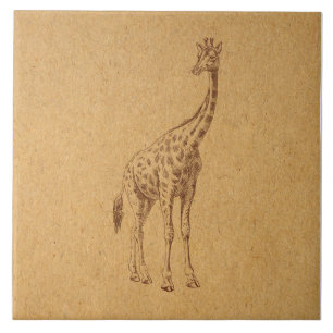 Vintage Giraffe Rustikale Illustrierte Tierart Fliese