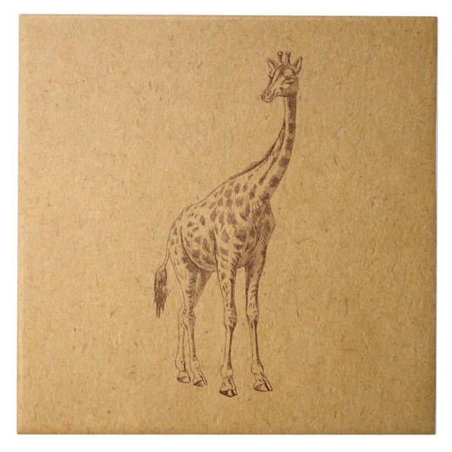 Vintage Giraffe Rustikale Illustrierte Tierart Fliese (Vorderseite)
