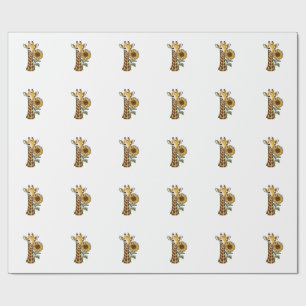 Vintage-Giraffe-Sonnenblume-Vektordesign_1 Geschenkpapier