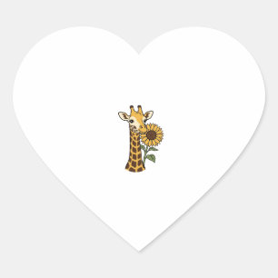 Vintage-Giraffe-Sonnenblume-Vektordesign_1 Herz-Aufkleber