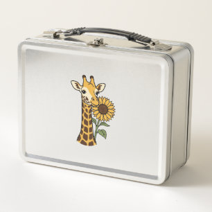 Vintage-Giraffe-Sonnenblume-Vektordesign_1 Metall Brotdose