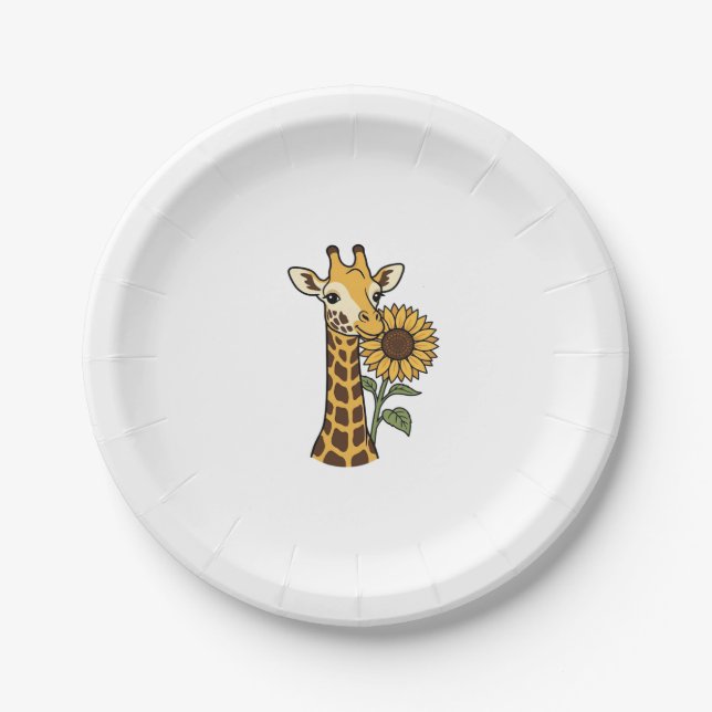 Vintage-Giraffe-Sonnenblume-Vektordesign_1 Pappteller (Vorderseite)