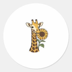 Vintage-Giraffe-Sonnenblume-Vektordesign_1 Runder Aufkleber
