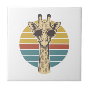 Vintage-Giraffe-Sonnenbrille Retro-Sonnenuntergang Fliese
