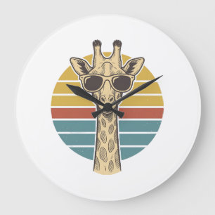 Vintage-Giraffe-Sonnenbrille Retro-Sonnenuntergang Große Wanduhr