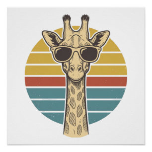 Vintage-Giraffe-Sonnenbrille Retro-Sonnenuntergang Poster