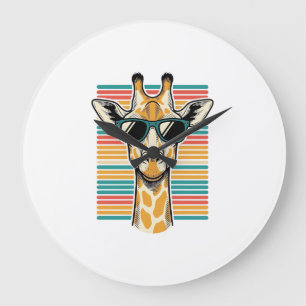 Vintage-Giraffe-Sonnenbrille Retro-Streifen-Vektor Große Wanduhr
