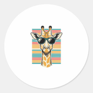 Vintage-Giraffe-Sonnenbrille Retro-Streifen-Vektor Runder Aufkleber