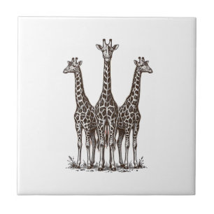 Vintage-Giraffe-Sonnenuntergang-Gravur-Safari-Shir Fliese