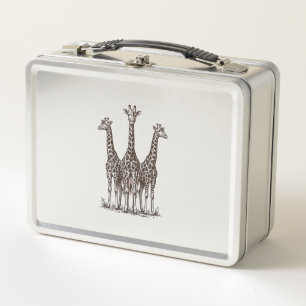 Vintage-Giraffe-Sonnenuntergang-Gravur-Safari-Shir Metall Brotdose