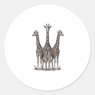 Vintage-Giraffe-Sonnenuntergang-Gravur-Safari-Shir Runder Aufkleber